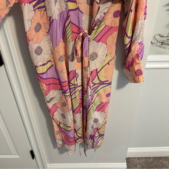 Rachel Comey Pink Purple Pop Floral Silk Robe Dress XS/S Oversized - Picture 14 of 16
